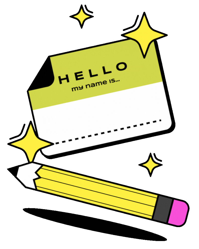 Yellow and white nametag that says 'Hello, my name is...Rave Daddy'